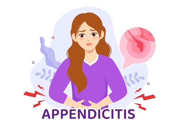 Appendicitis Illustration with Inflammation of the Appendix and Stomach Treatment in Healthcare