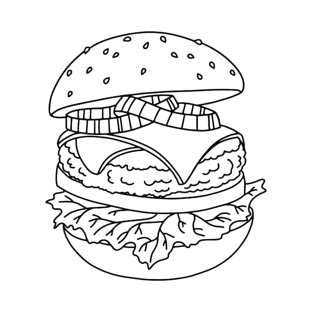 Appetizing hamburger Outline contour Coloring page Design element