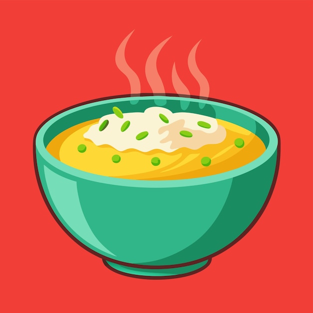 Vector appetizing vector illustration of a hot rice bowl with steaming rice chopsticks