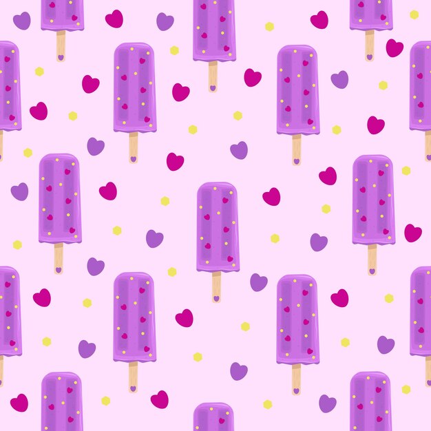 Appetizing violet ice cream seamless pattern