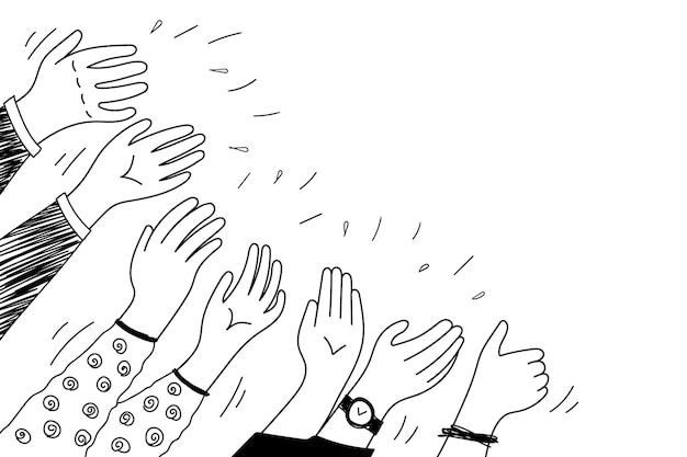 Applause hands set on doodle style human hands sketch scribble arms wave clapping on white backgroun