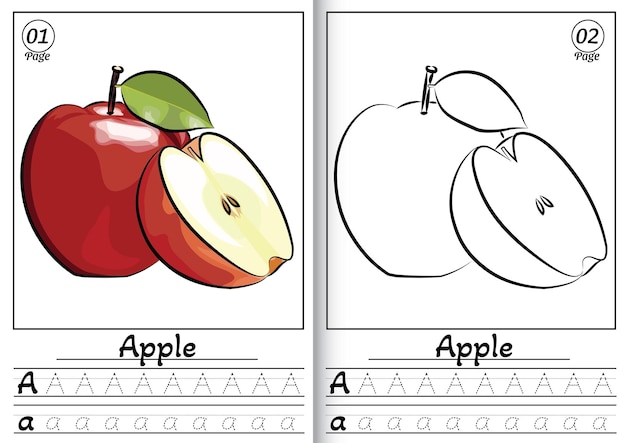 Apple Alphabet ABC Coloring Page A Tracing all letters of English alphabet Preschool activity kids