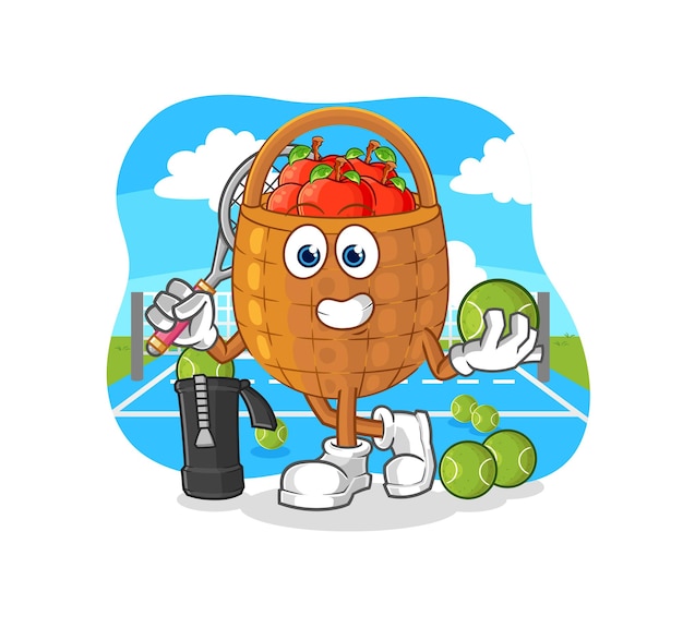 Apple basket plays tennis illustration character vector