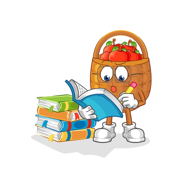 Apple basket studying mascot cartoon vector