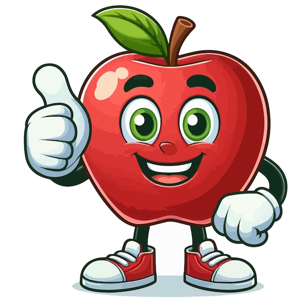 Vector apple cartoon mascot with thumbs up vector on white background