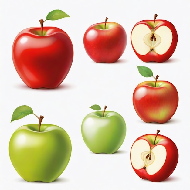 Apple cartoon vector set White background isolated