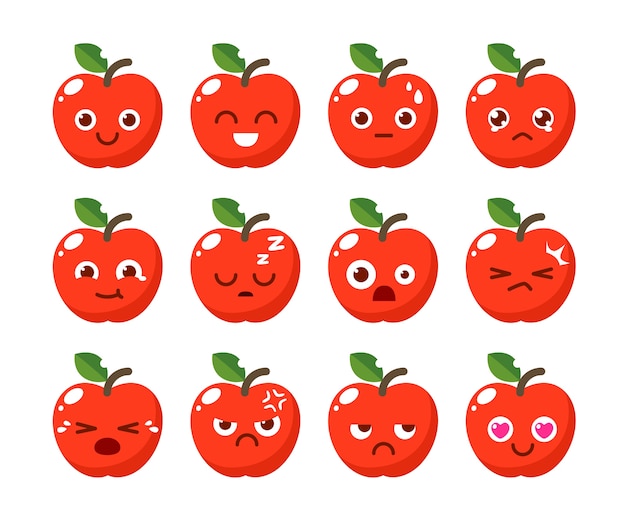 Apple character design in various emotions. 