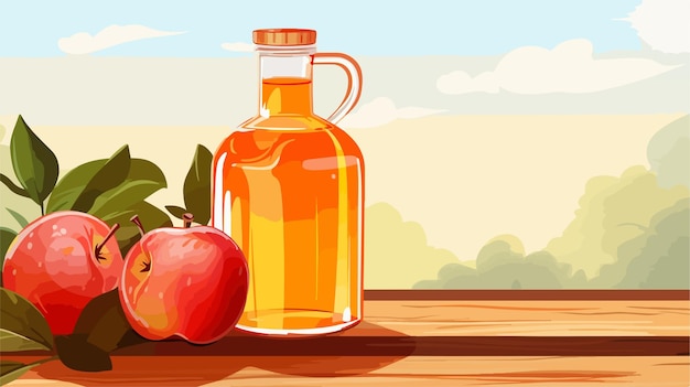 Vector apple cider vinegar bottle on table vector illustration