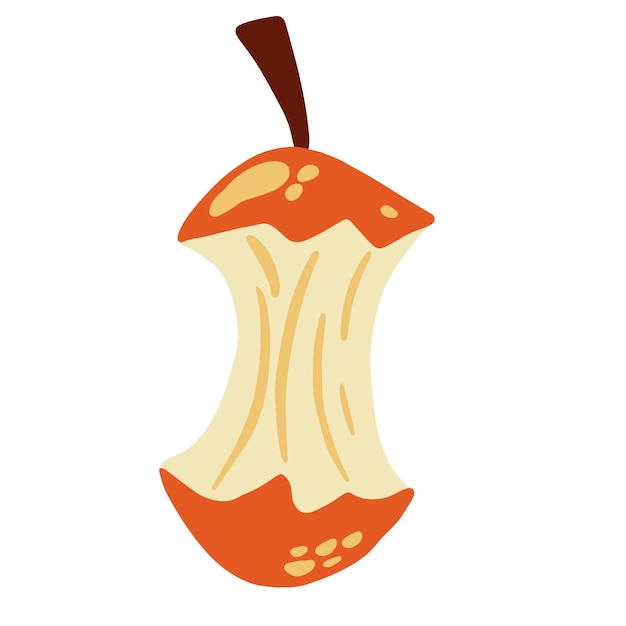 Apple core Fruit Apple stump icon Health food Organic waste Hand Drawn Cartoon Vector illustration isolated on the white background