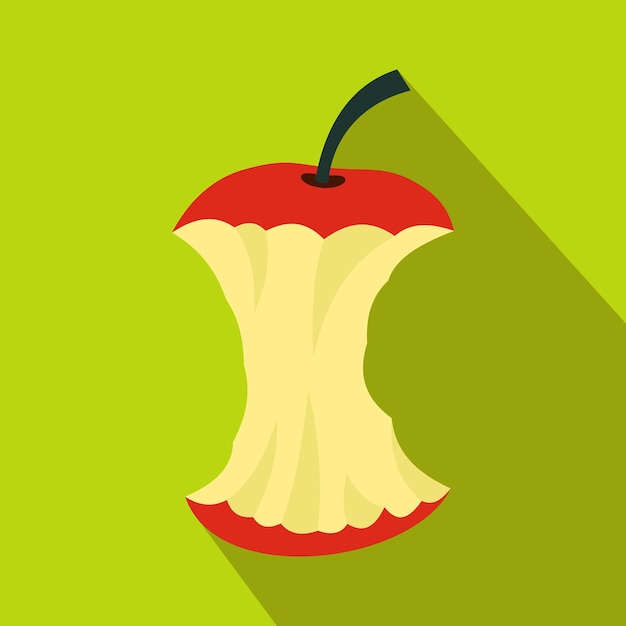 Apple core icon in flat style with long shadow Fruit and food symbol