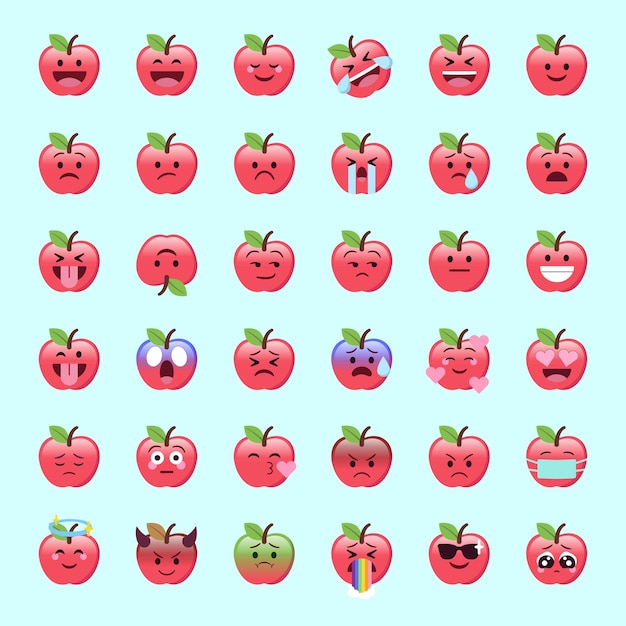 Vector apple emoji faces with cute expressions for social media