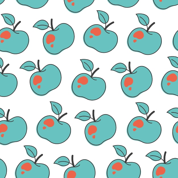 Apple fruit doodle style seamless pattern background design element illustration