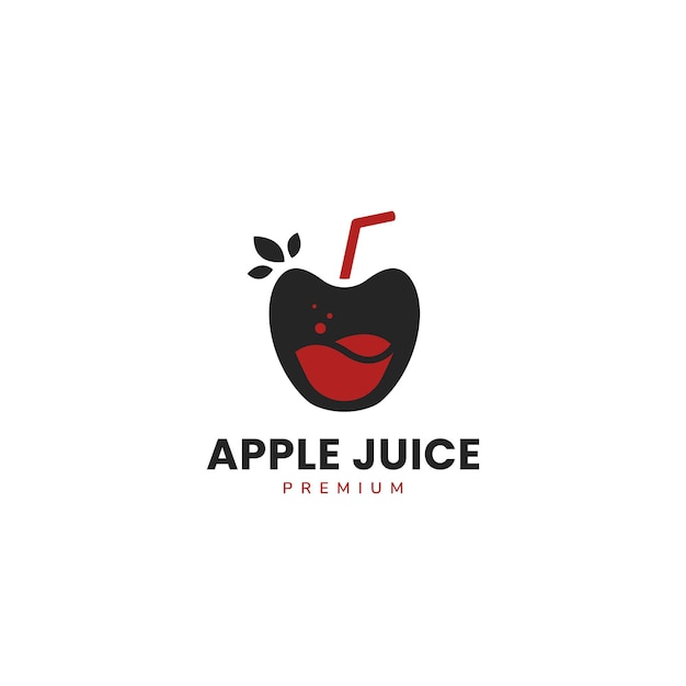 Apple fruit drink with straw logo and text under it template