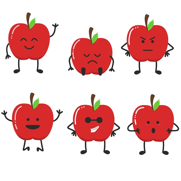 Apple fruit emoticon illustration set 