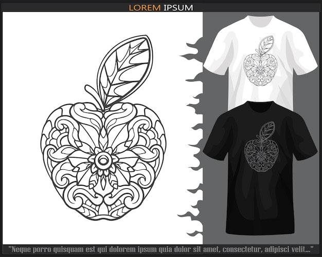 Apple fruit mandala arts isolated on black and white t shirt