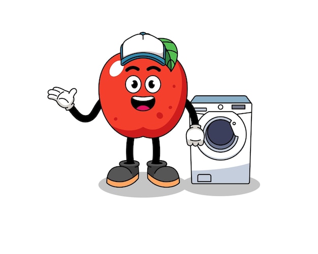 Apple illustration as a laundry man character design