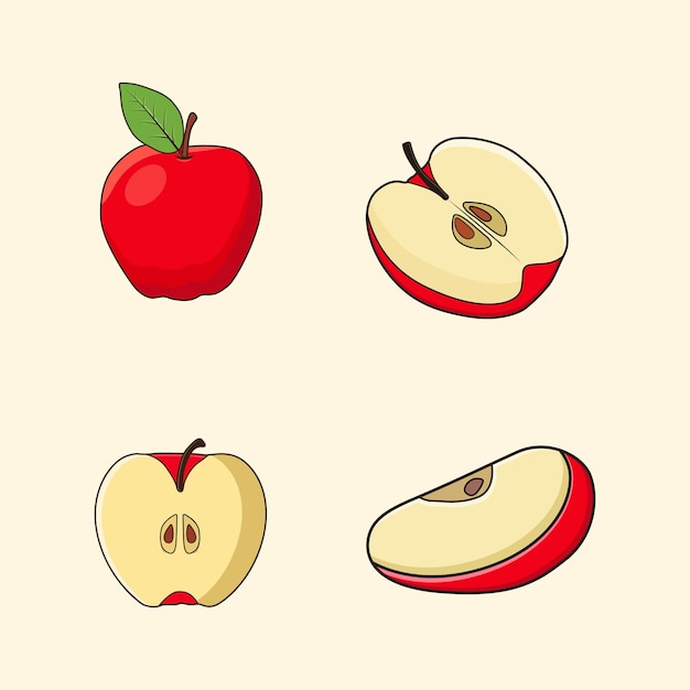 Apple illustration, Set different angles of apple fruit cartoon vector.