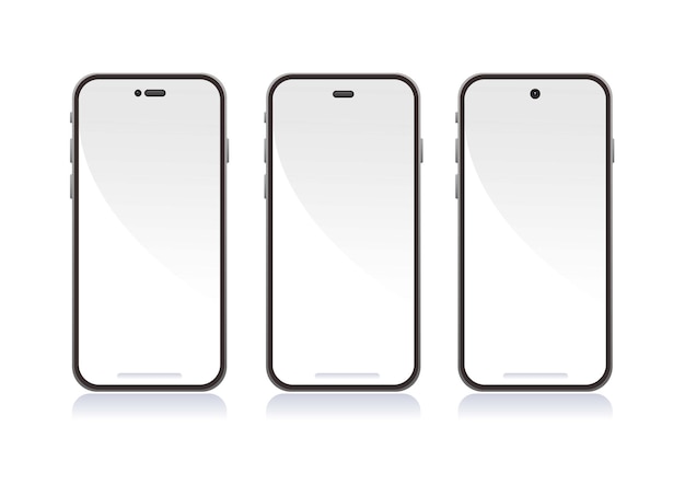 Apple iPhone concept smartphone display with 3 variation design front camera mockup template vector