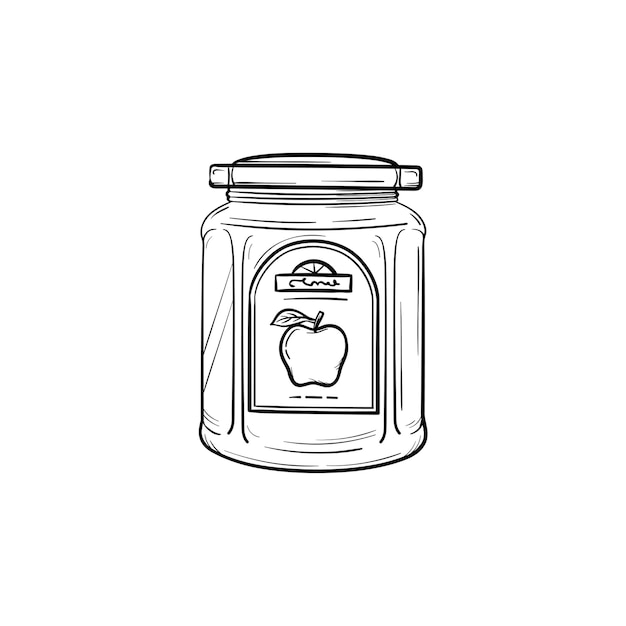 Apple jam in a glass jar hand drawn outline doodle icon. Closed glass jar of apple jam vector sketch illustration for print, web, mobile and infographics isolated on white background.