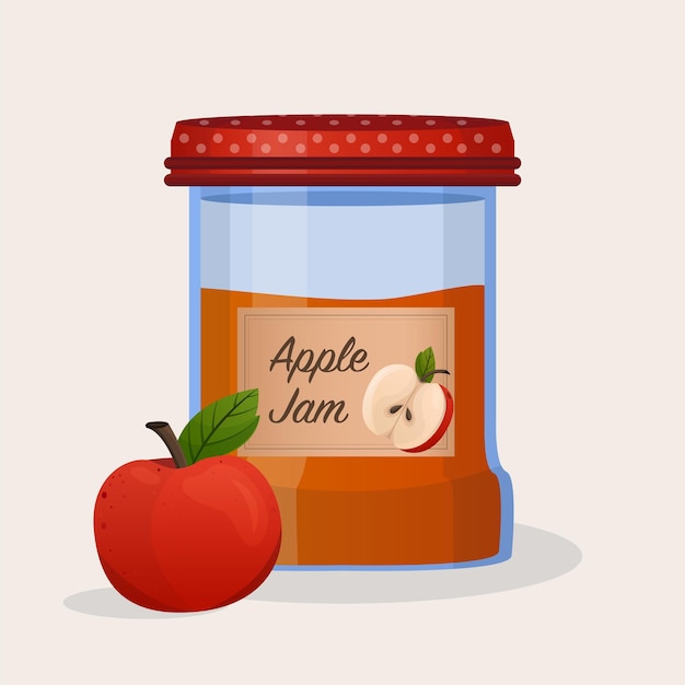 Apple jam in jar Apple confiture Vector food illustration in cartoon flat style Vector illustrati