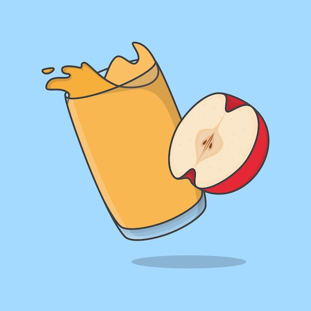 Apple Juice Cartoon Vector Illustration Apple Juice Flat Icon Outline