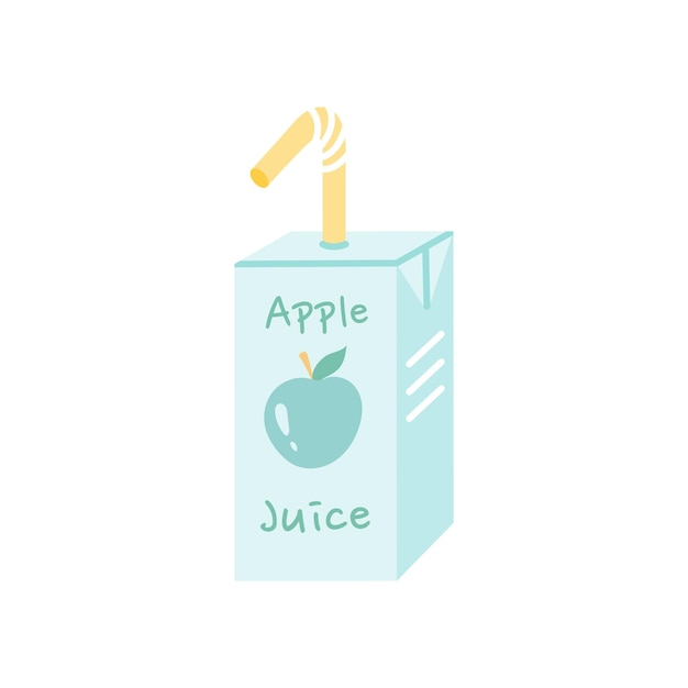 Apple juice in package with straw childrens drink vector illustration in flat style