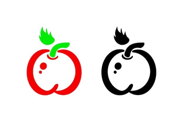 Apple Logo Concept. Silhouette. Outline Icon. Red and Black