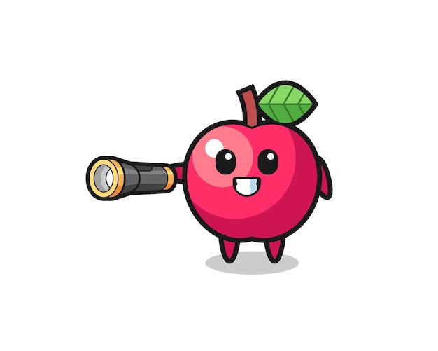 Apple mascot holding flashlight