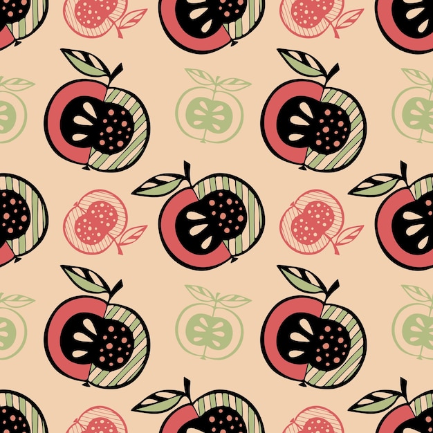 Apple pattern doodle hand drawn, outline, silhouette .