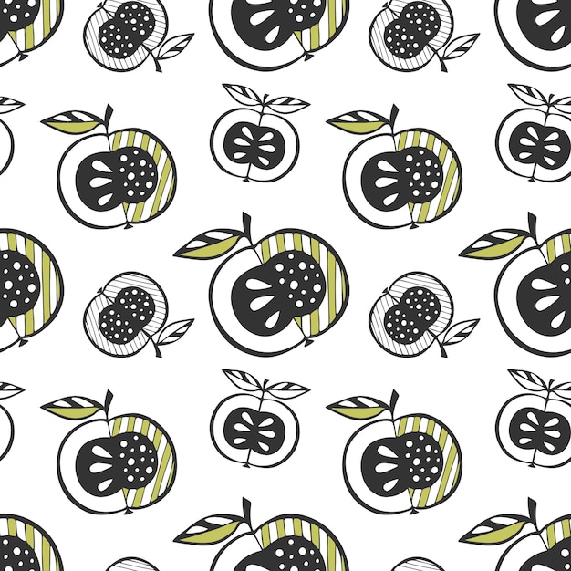 Apple pattern doodle hand drawn, outline, silhouette .