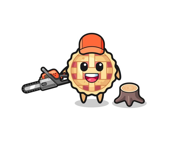 Apple pie lumberjack character holding a chainsaw