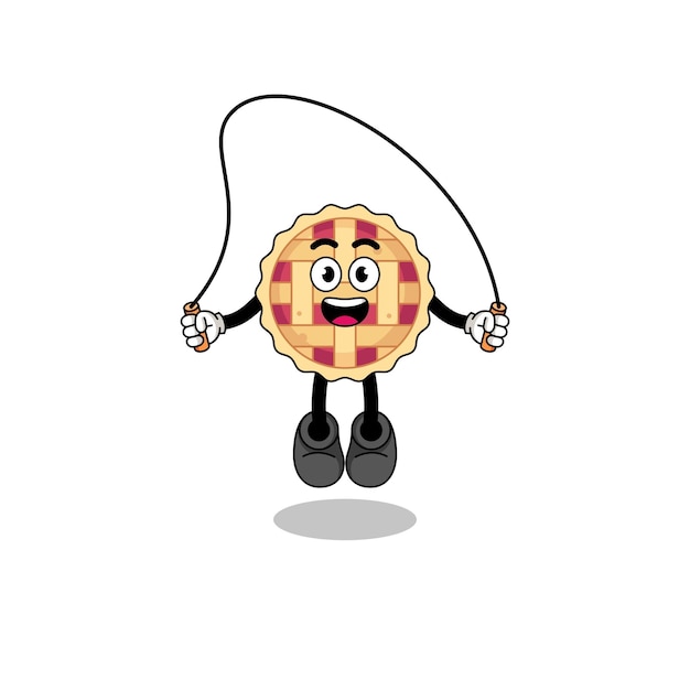 Apple pie mascot cartoon is playing skipping rope