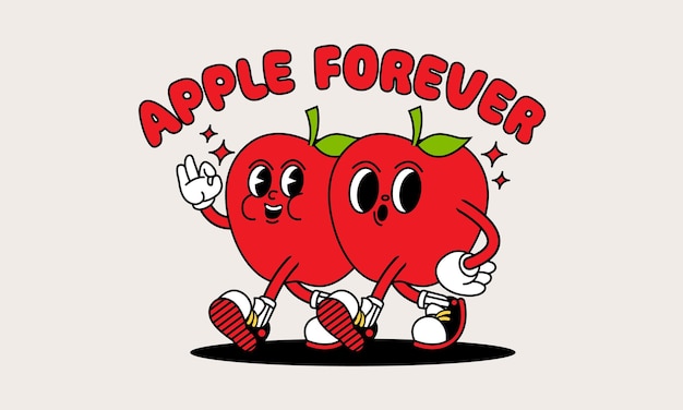 Apple retro mascot with hand and foot