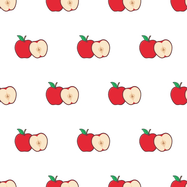 Apple Slice Seamless Pattern On A White Background. Apple Theme Vector Illustration