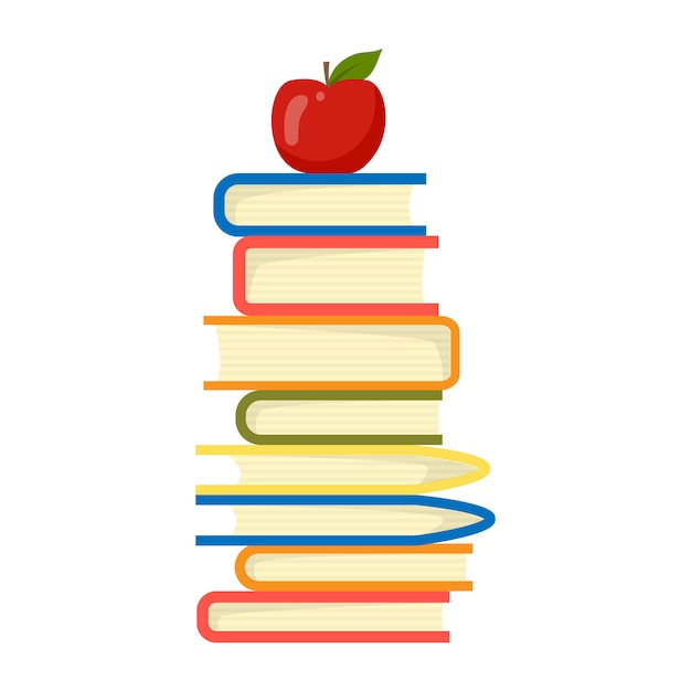 Apple on top stack books illustration vector. Education concept.