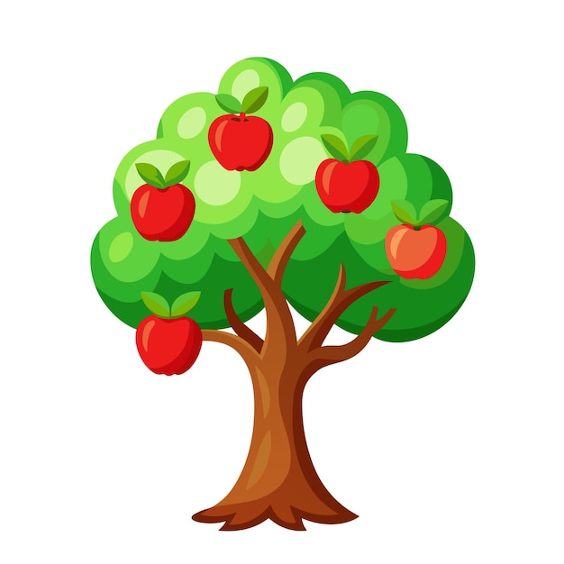 Apple tree in flat design isolated on white background farming concept tree with fruits