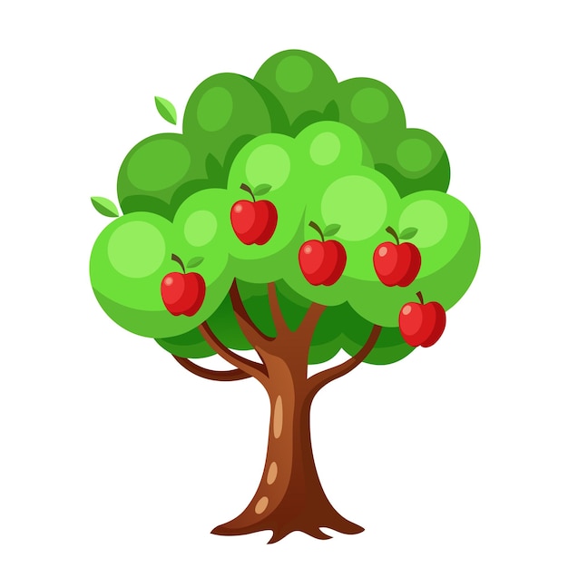 Apple tree in flat design isolated on white background farming concept tree with fruits