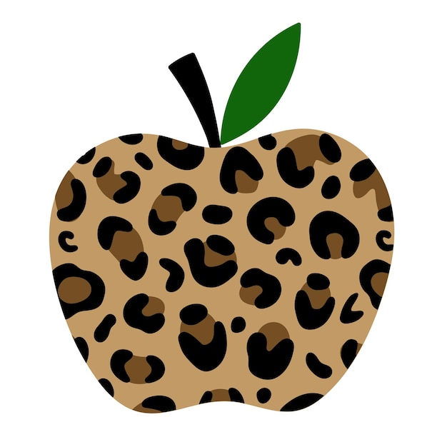 Apple with leopard print. Cheetah print. Teacher life. Back to school. Vector illustration.