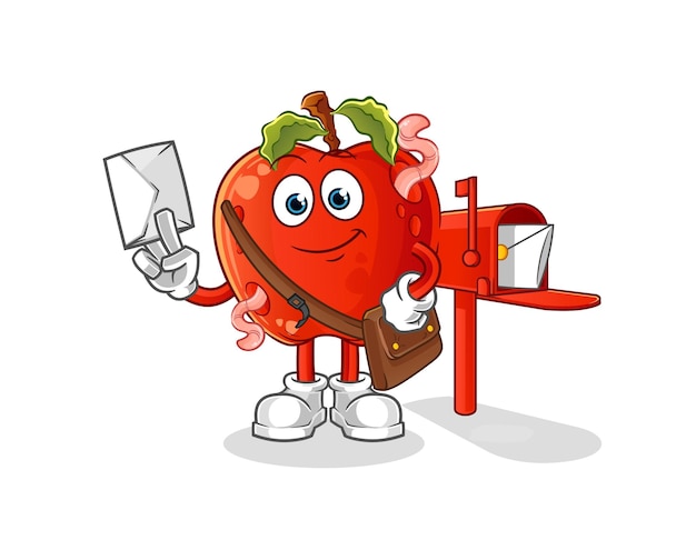 Apple with worm postman vector cartoon character