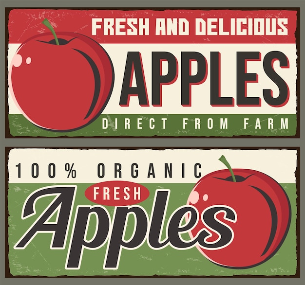 Apples retro fruit market sign set vector