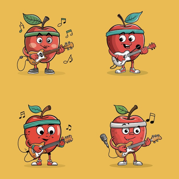 Apples with music notes and a microphone