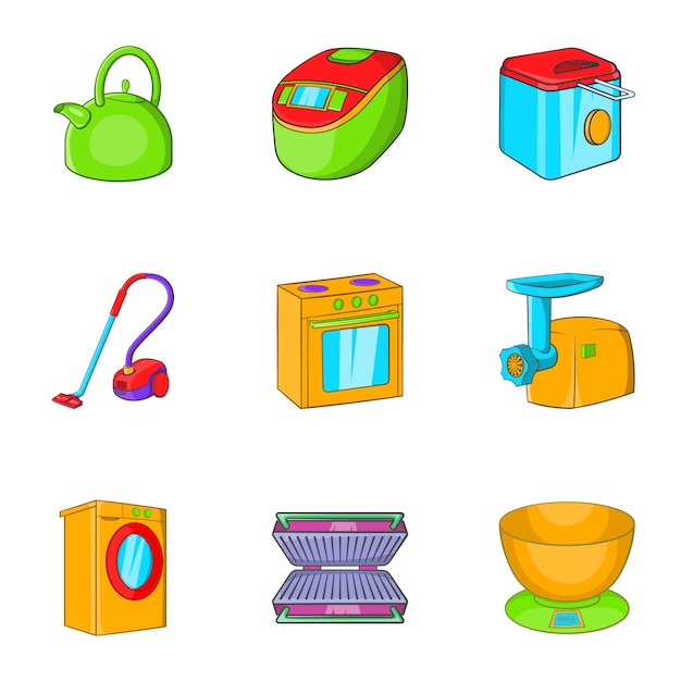 Appliances icons set, cartoon style