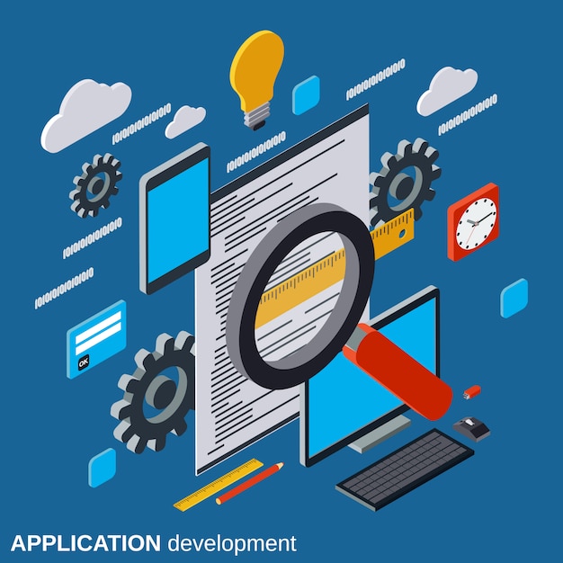 Application development isometric illustration