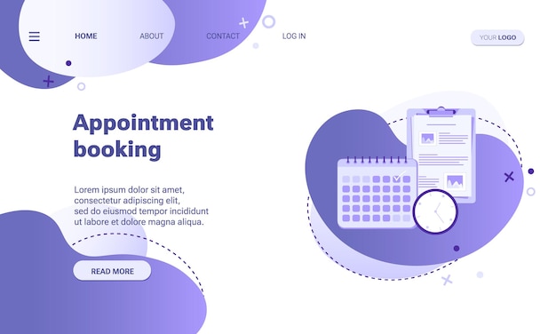 Appointment template for website, landing page with clipboard and calendar vector illustration.