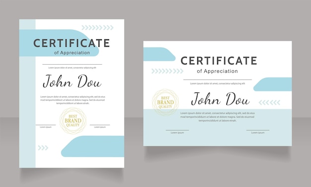 Appreciation certificate design template set