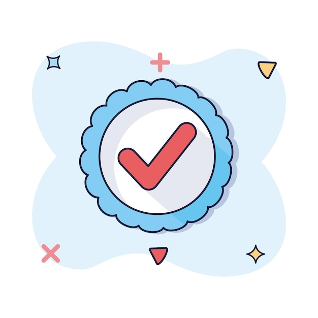 Approved certificate medal icon in comic style vector cartoon illustration