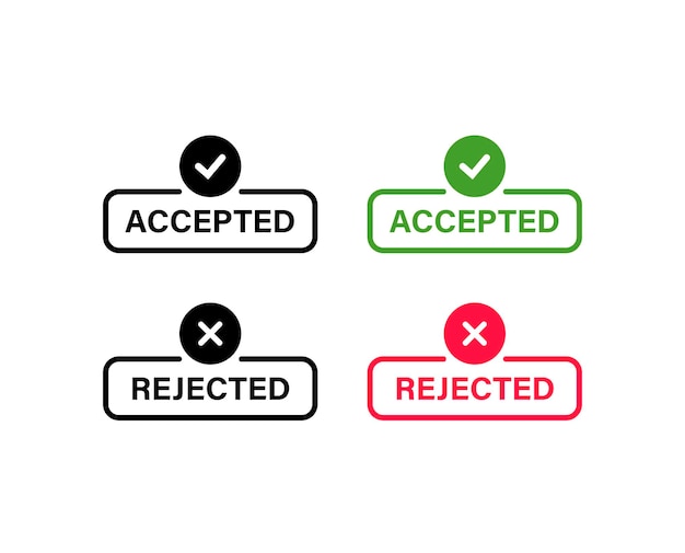 Approved and rejected buttons isolated on white background. Vector illustration