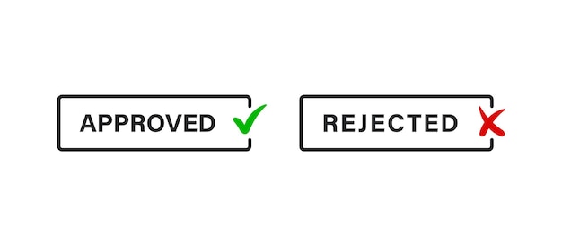 approved and rejected label banner with check mark icons green yes red no tick and cross stamp