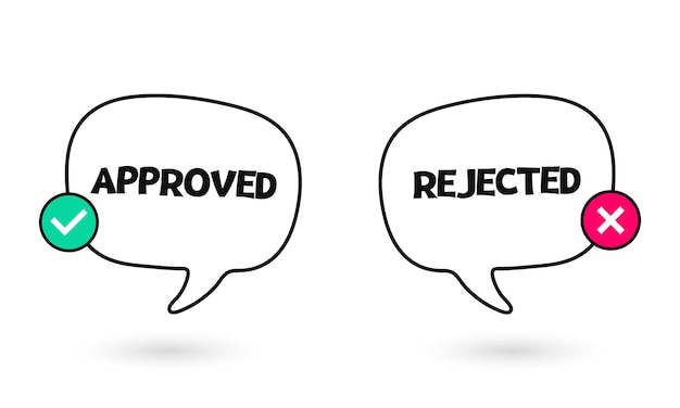 Approved and rejected stickers check or cross mark sign Vector illustration