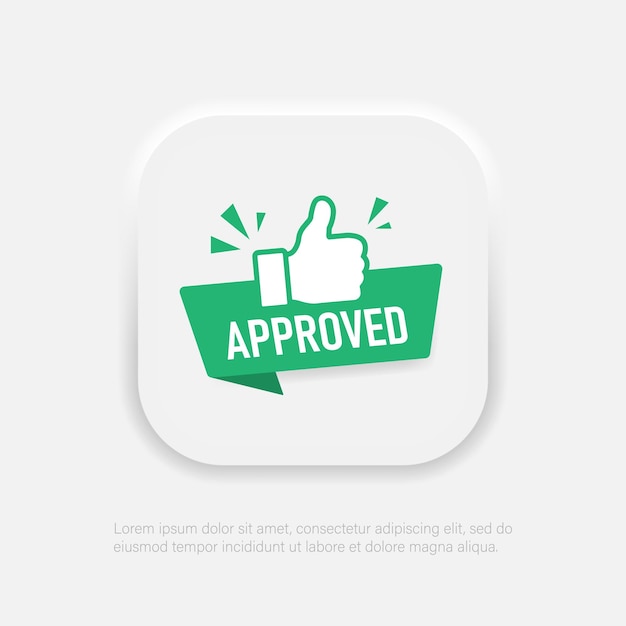 Approved vector icon Thumb up green success symbol in neumorphism style Vector EPS 10